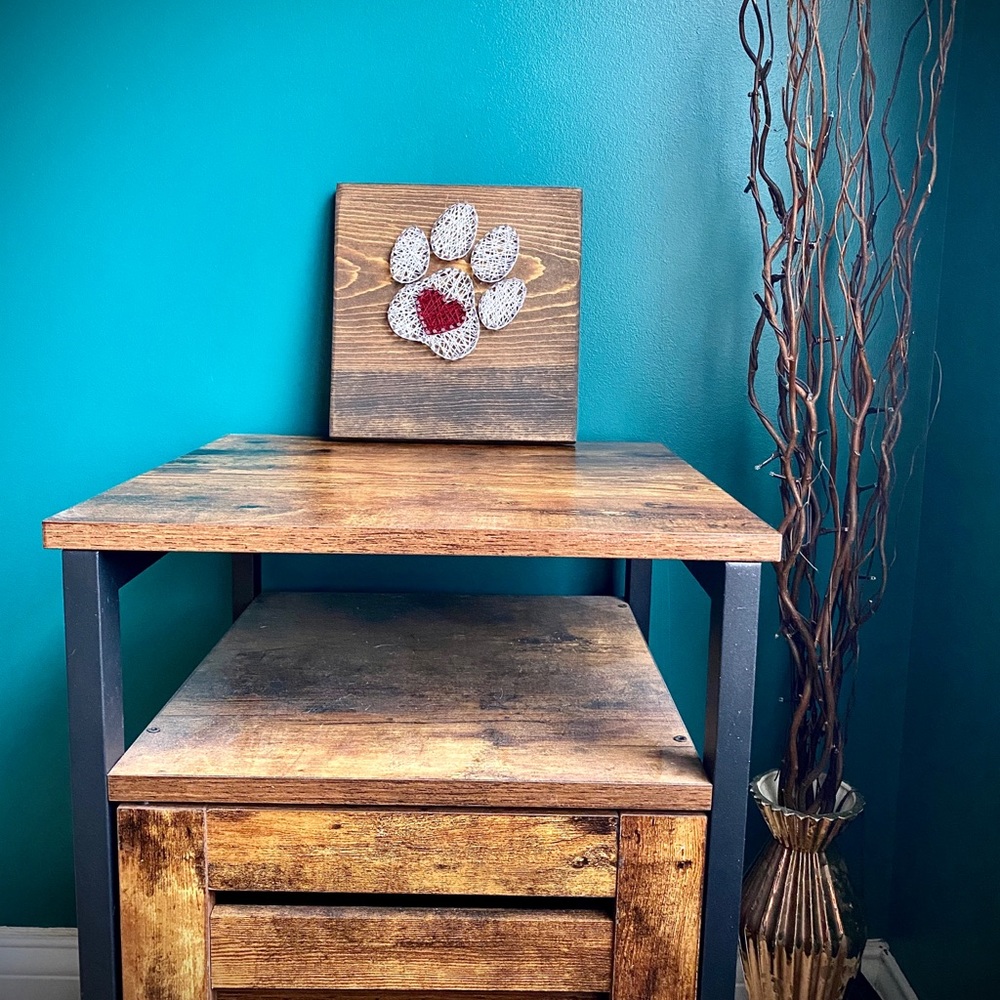 String Art Handmade Paw Print with Heart
